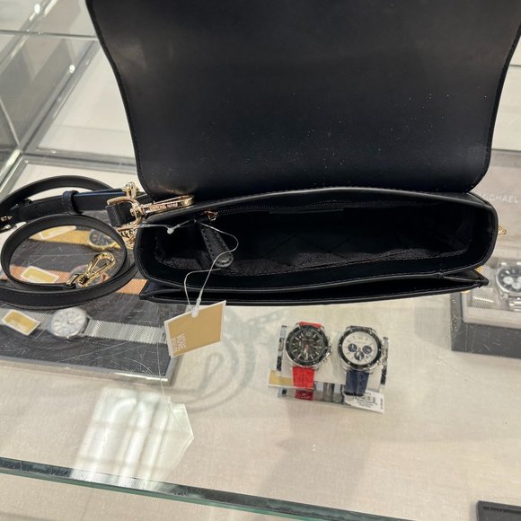 Michael Kors Carmen Medium Convertible Flap Chain Shoulder Bag Black Haircalf - Picture 8 of 11